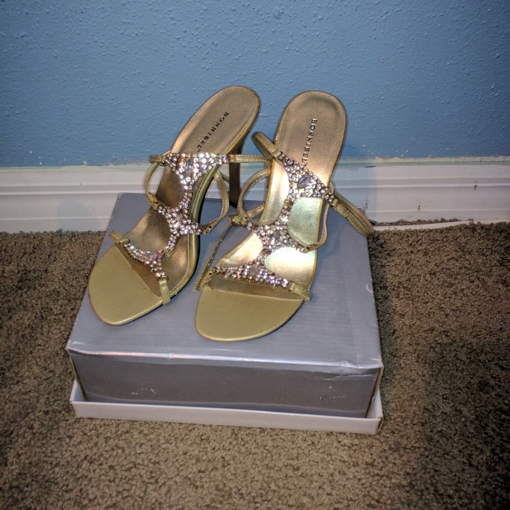 Gold strappy heels